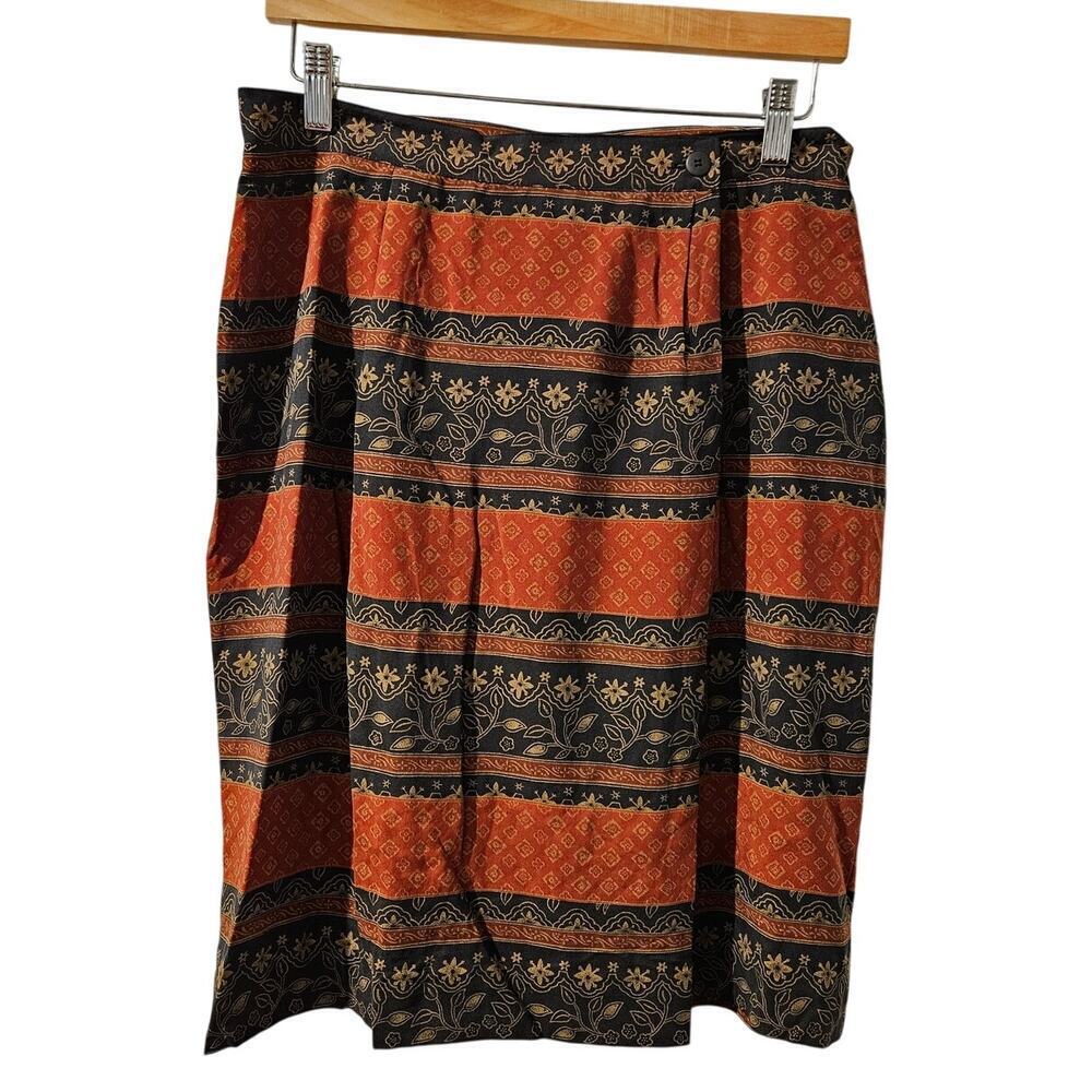 Vintage Jones New York Silk‎ Skirt 12 NWT Marrakech Print Red Black Floral Boho